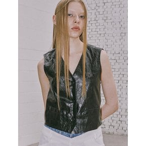 WRINKLE LEATHER VEST BLACK