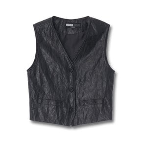 WRINKLE LEATHER VEST BLACK