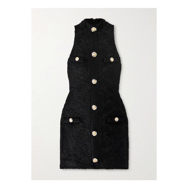 버튼 장식 부클레 자카드 니트 미니 드레스 블랙 46376663162844267