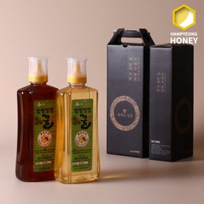 [함평나비꿀] 전라도 순수 자연산 감로꿀 1kg + 아카시아꿀 1kg 선물세트 / 벌꿀성적서 동봉