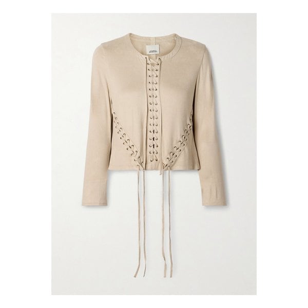 시애틀 크롭 레이스업 브러시드 스트레치 저지 탑 베이지 1647597357878910