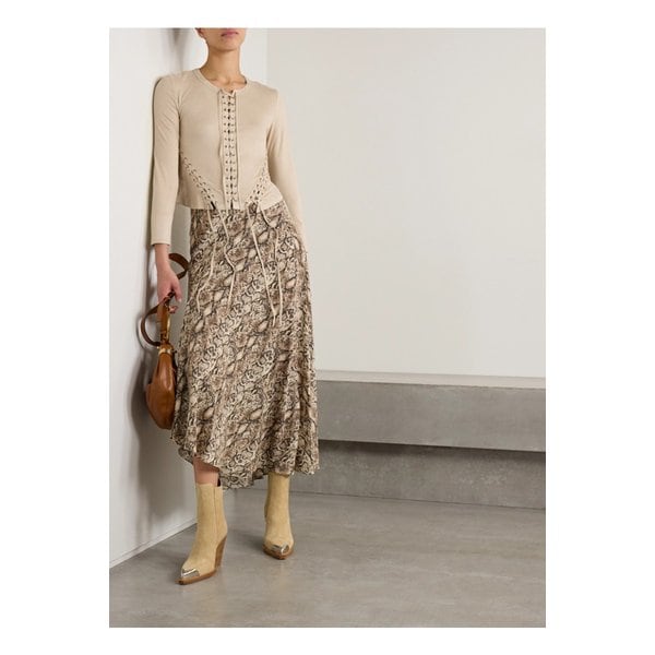 시애틀 크롭 레이스업 브러시드 스트레치 저지 탑 베이지 1647597357878910