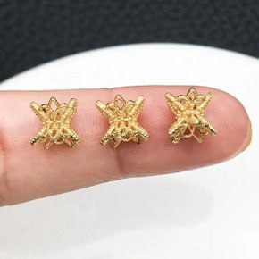 5pcs 6 7 18K 리얼 골드 도금 황동 더블 사이드 플라워 비즈 캡 DIY 쥬얼리 제작