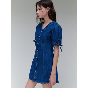 comos 1186 puff sleeve denim mini-one piece (blue)