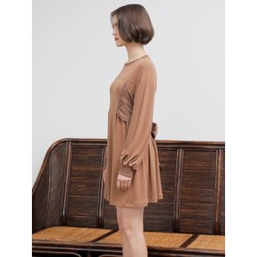 SHIRRING RIBBON ONE-PIECE_BROWN