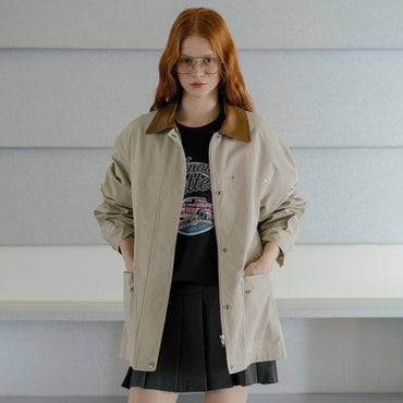 노운베러 Leather collar cotton half coat_Beige