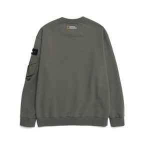 N224USW010 이스누 소매포켓 세미오버핏 스몰 로고 맨투맨 티셔츠 F KHAKI