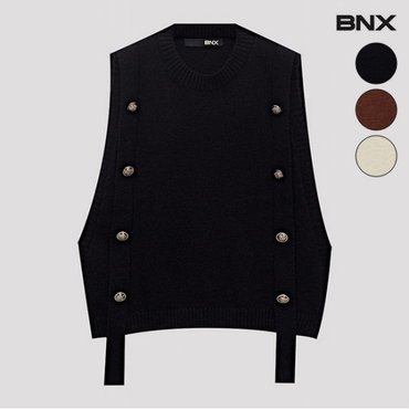 BNX 정상가:59,000원  페이크 버튼 스트링 트임 니트 베스트 (BV3VT008L0)