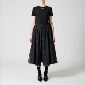 Embroidered organza full pleated midi-skirt