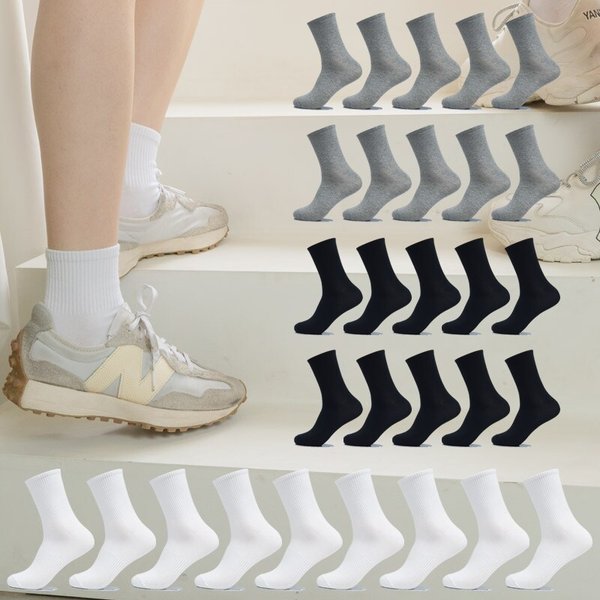 SOCKS 가성비좋은 뒤틀림방지 여성용 베이직 무지 중목양말 10켤레 TK1006 성인용 학생용