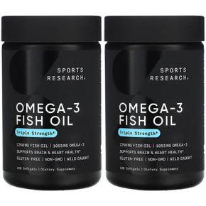 [해외직구] Sports Research 스포츠리서치 오메가3 피쉬오일 트리플 스트랭스 1250mg 120소프트젤 2팩 Omega-3 Fish Oil Triple Strength 1250mg