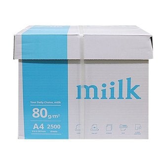  miilk 실용적인 A4용지 500X5권 80g 2500장 -T 한국제지 A4용지 A4 에이포용지 복사용지 용지 종이 밀크 에이포