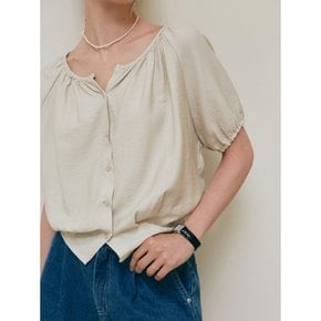 DRAWSTRING SHIRRING BLOUSE_BEIGE