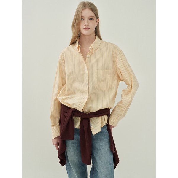 버튼 다운 스트라이프 셔츠-Yellow