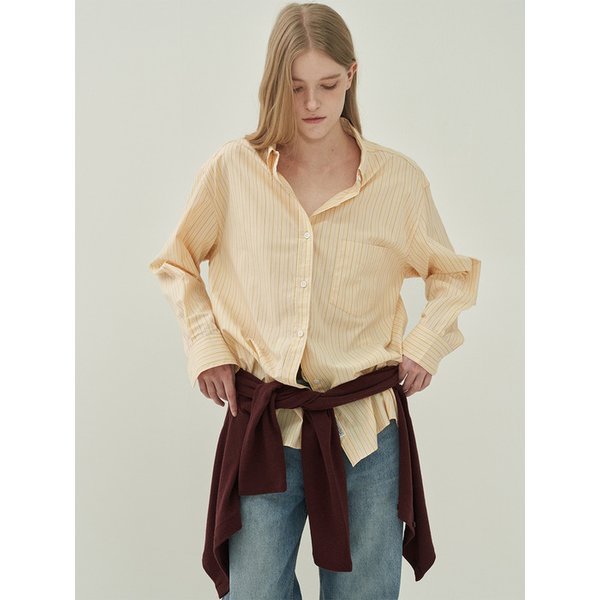 버튼 다운 스트라이프 셔츠-Yellow