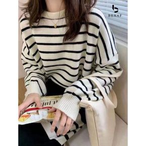 백단추 스트라이프 니트 BG3LK004_P328385024