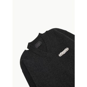 시몬로샤 26SS Merino Seam Bite Jumper W/ Emb, Charcoal / Pearl