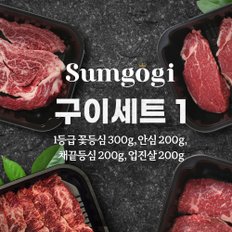 섬고기 숙성 1등급 암소 한우 구이세트1 (꽃등심300+안심200+채끝등심200+업진살200) 총 900g