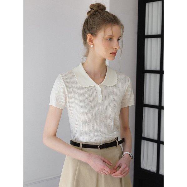 스카시 물결 트위 카라 반팔 니트_4color