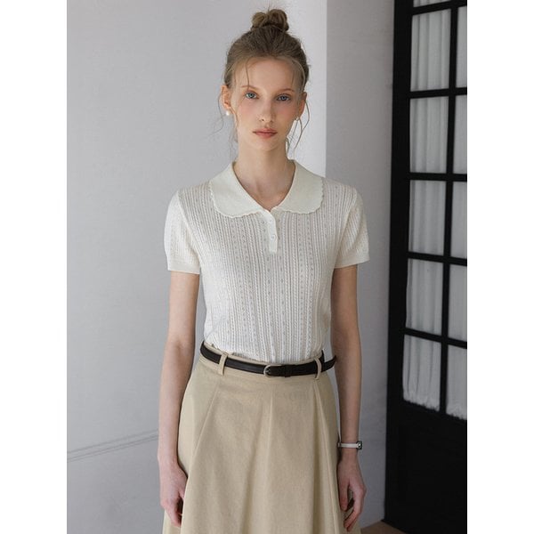 스카시 물결 트위 카라 반팔 니트_4color