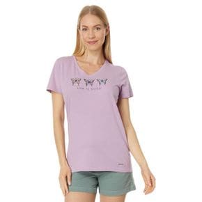 4526747 Life is Good Three Sketchy Butterflies Short Sleeve Crusher-Lite Vee