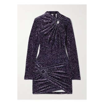 이자벨마랑 에뜨왈 하바나 드레이핑 플로럴 프린트 벨벳 미니 드레스 퍼플 1647597343550467