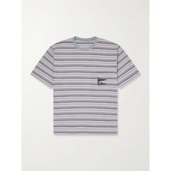 캐피탈 로고 아플리케 스트라이프 코튼 저지 티셔츠 46376663162925189