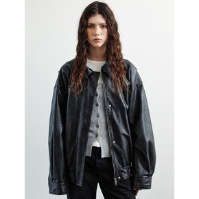 oversized crack faux leather blouson (black)