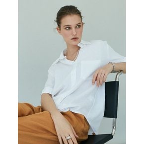 OU650 linen roll up half shirts (white)