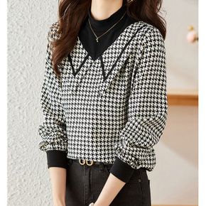 유니크네크라인 제비체크 블라우스 4017D7_P369877741