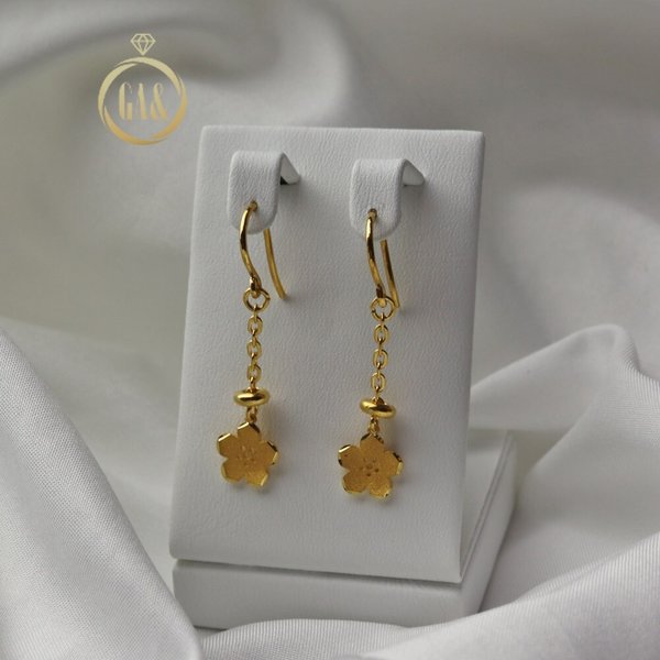 [가앤] 24k순금 꽃 롱 체인 귀걸이 3.75g