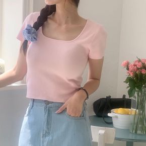 아린델 스퀘어넥 크롭 반팔 니트  4color _P400678882