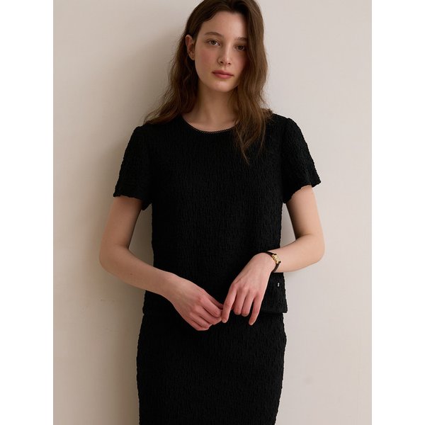 Crinkle round blouse - Black