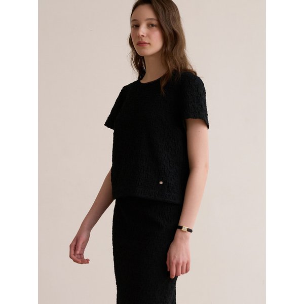 Crinkle round blouse - Black