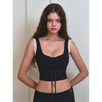 비나제이(vinaj) 리본 레이스 슬리브 하프탑 비키니브라 (Black)