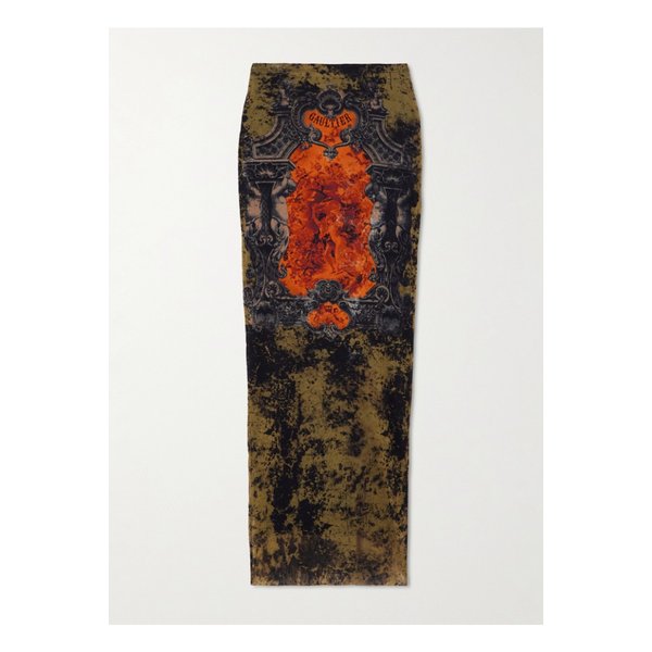 장폴고띠에 프린트 메시 미디 스커트 오렌지 46376663162889075