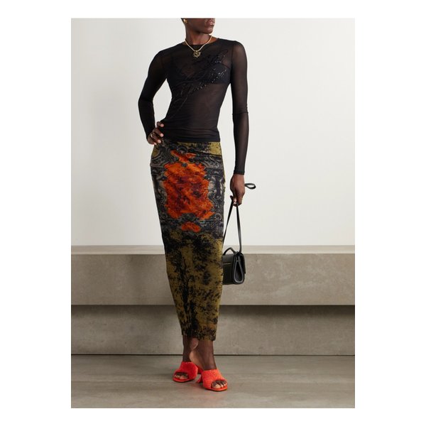 장폴고띠에 프린트 메시 미디 스커트 오렌지 46376663162889075