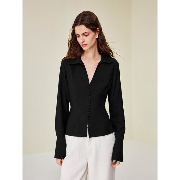 YY_Scissor collar waist blouse_2color