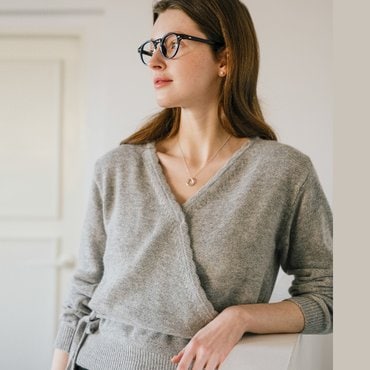 틸아이다이 [쓱머니적립] Scallop detail wrap wool blended cardigan_Light Gray