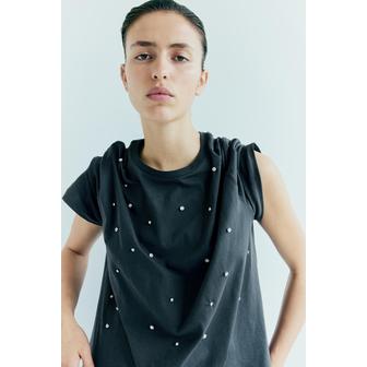 H&M 디자인 티셔츠 다크 그레이 1254675001