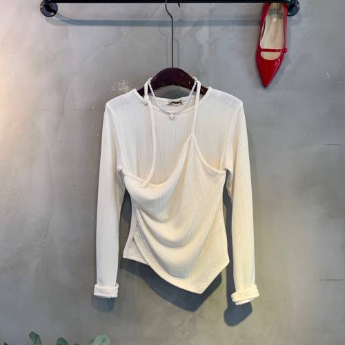 씨샵인더룸 / (봄신상 무료배송)우미 언발 레이어드 주름 스판 라운드넥 티셔츠 3color