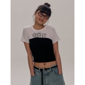 Logo Bustier Layered Tube Top Line Short Sleeve T-Shirt [Black]