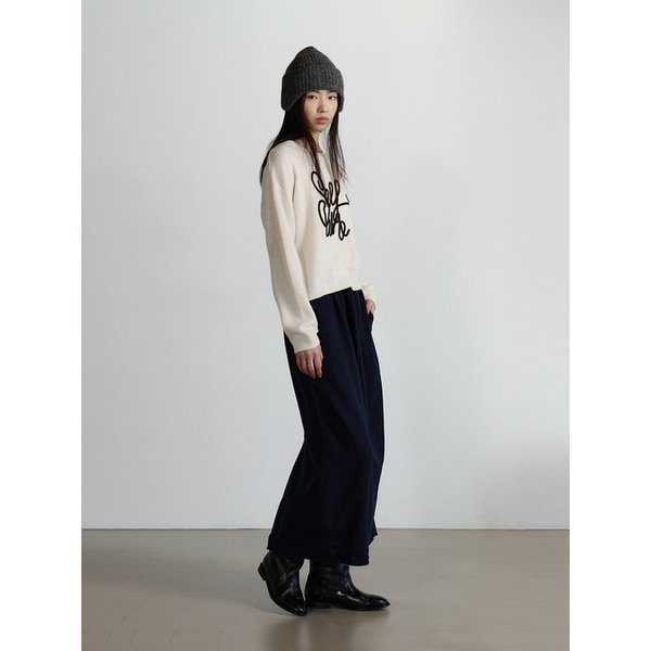 울 블렌드 밴딩 스커트 - NAVY