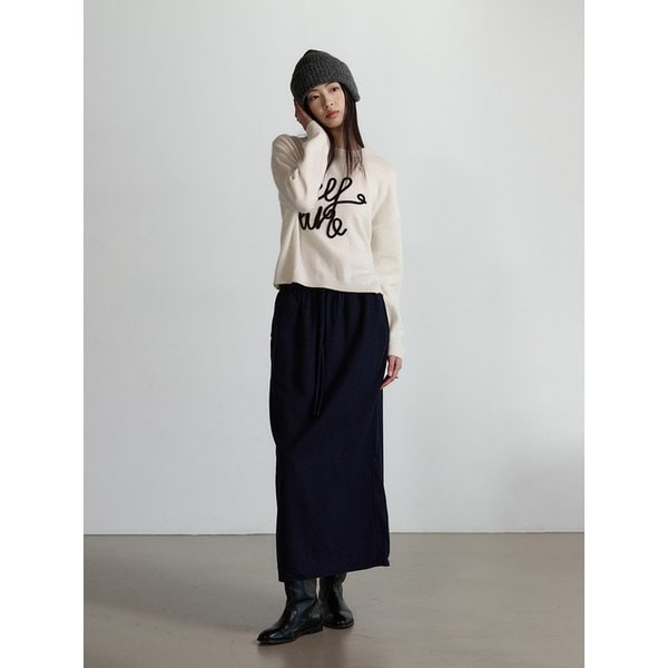 울 블렌드 밴딩 스커트 - NAVY