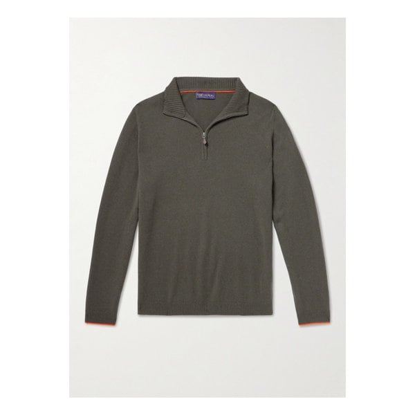 엔필 스탠리 투치 가죽 트리밍 캐시미어 실크 혼방 하프집업 스웨터 그린 46376663162945121