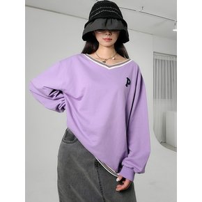 라벤더퍼플 V넥  P로고 스웻셔츠 맨투맨티 lavender purple V-neck  P-logo sweat shirt