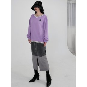 라벤더퍼플 V넥  P로고 스웻셔츠 맨투맨티 lavender purple V-neck  P-logo sweat shirt