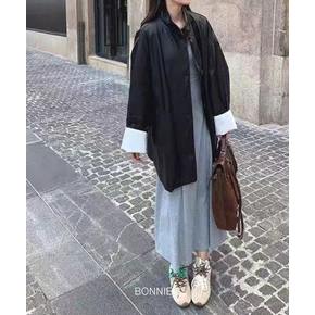 박시 오버핏 레더 스크래치 빅사이즈 페이크 가죽 자켓 PU 미디 재킷 블랙
