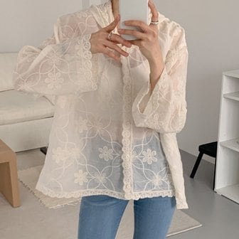  [옷자락] 여자 플라워자수 시스루 레이스 후드 여름긴팔 가디건
