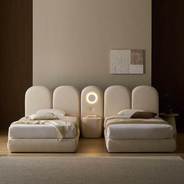 오세르 친환경 E0 호텔침대 기능성 조야 패브릭 LED조명 평상형 침대프레임 SS + 사이드